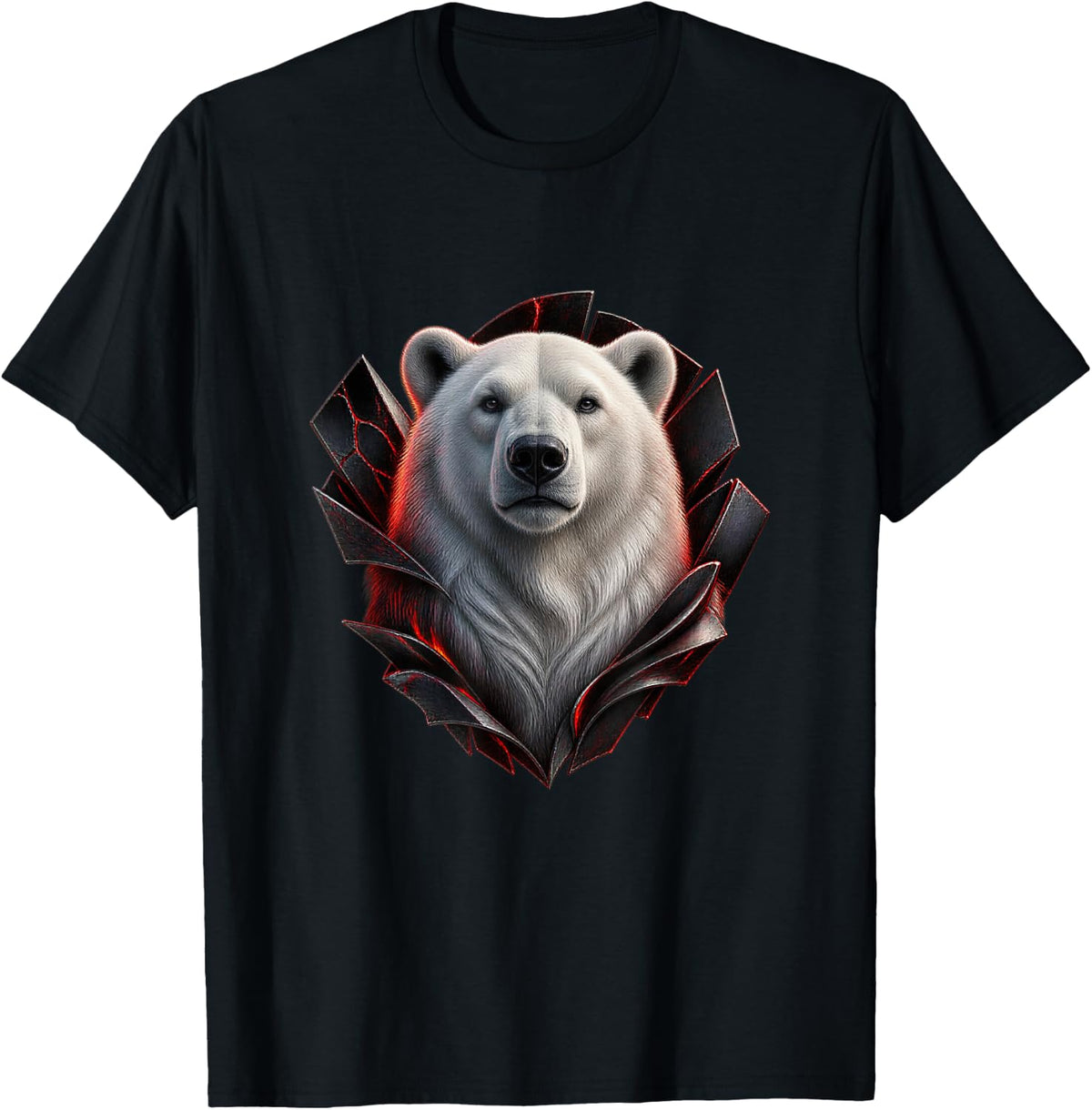 Polar Bear with Cracked Black Lacquer Fan Arctic Art T-Shirt - Black