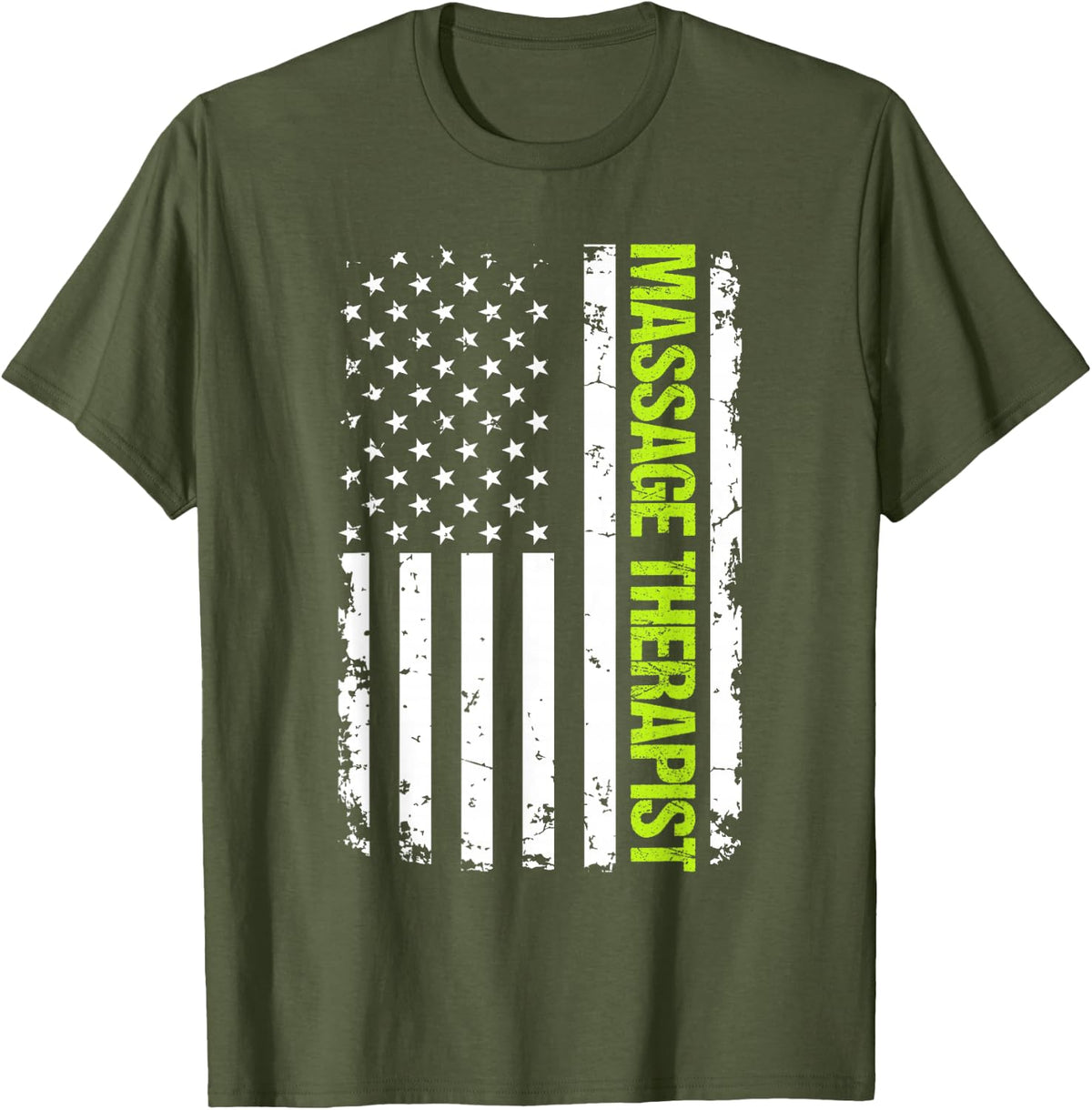 Massage Therapist USA Flag T-Shirt - Olive Green