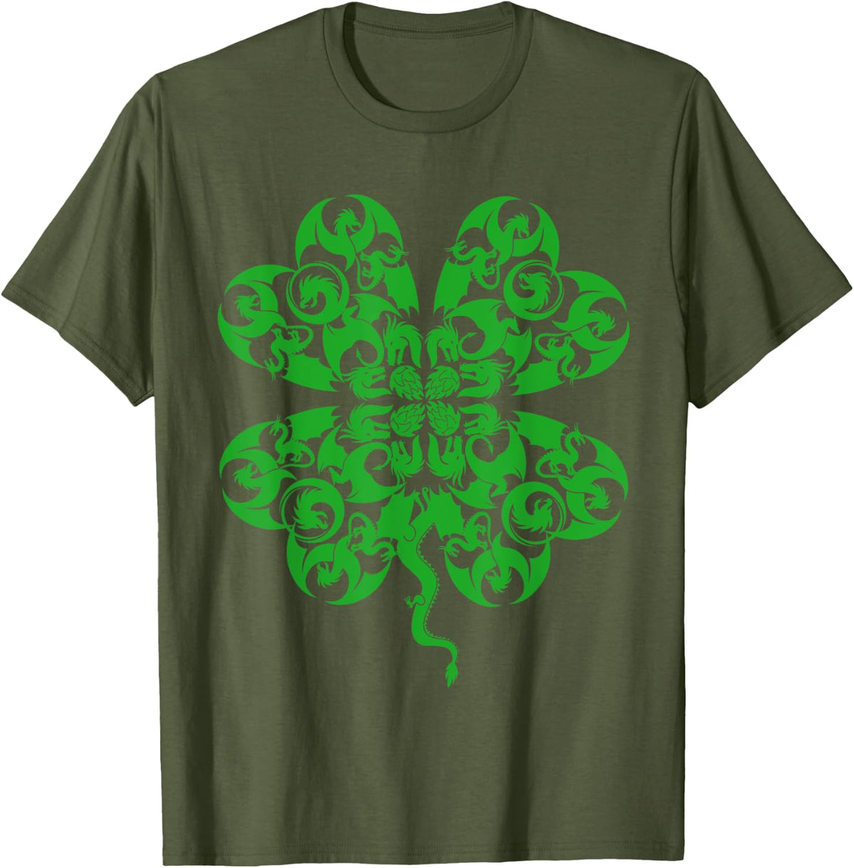 St Patricks Day Dragon Shamrock Clover Irish T-Shirt - Olive Green