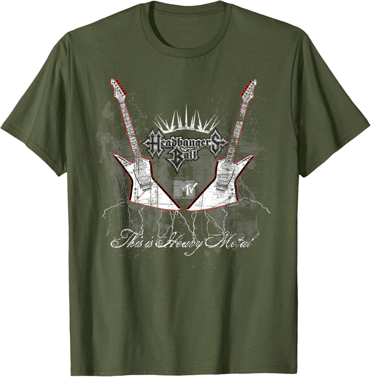 Headbangers Ball Distressed Guitars T-Shirt - Olive Green