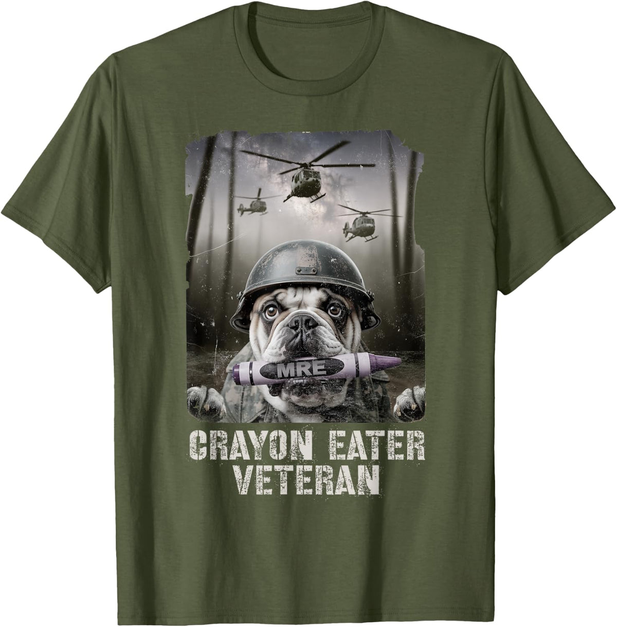 Cute Crayon Eater Veteran Dog Dad Vietnam Vet Dustoff Joke T-Shirt - Olive Green