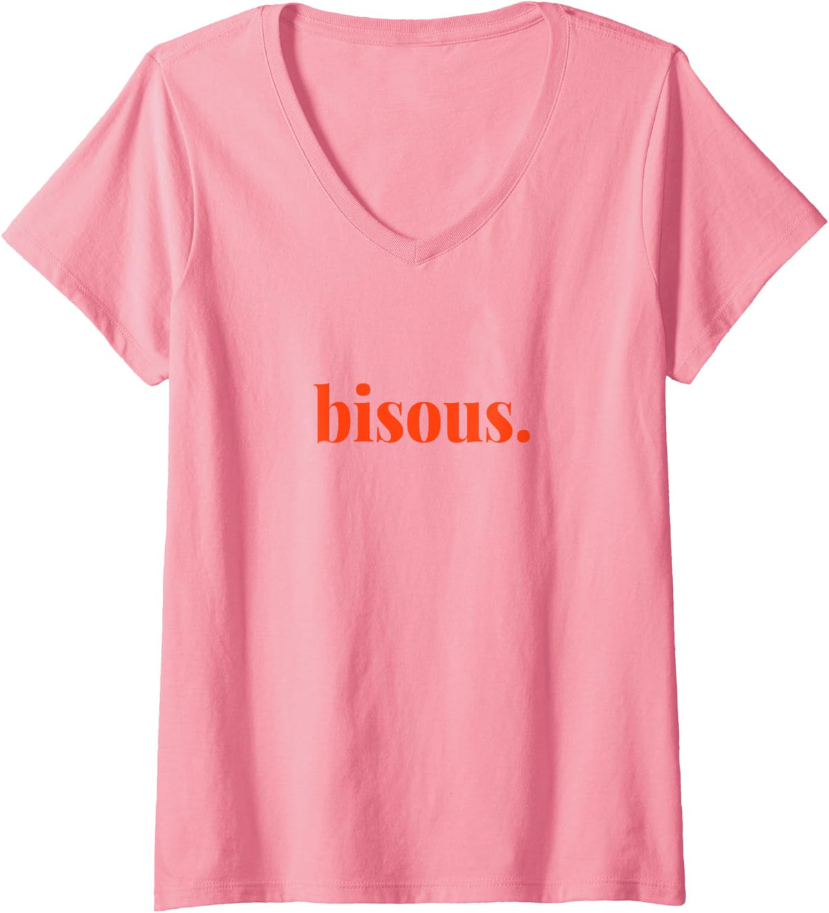 Womens Minimalist Bisous French Tee V-Neck T-Shirt - Pink