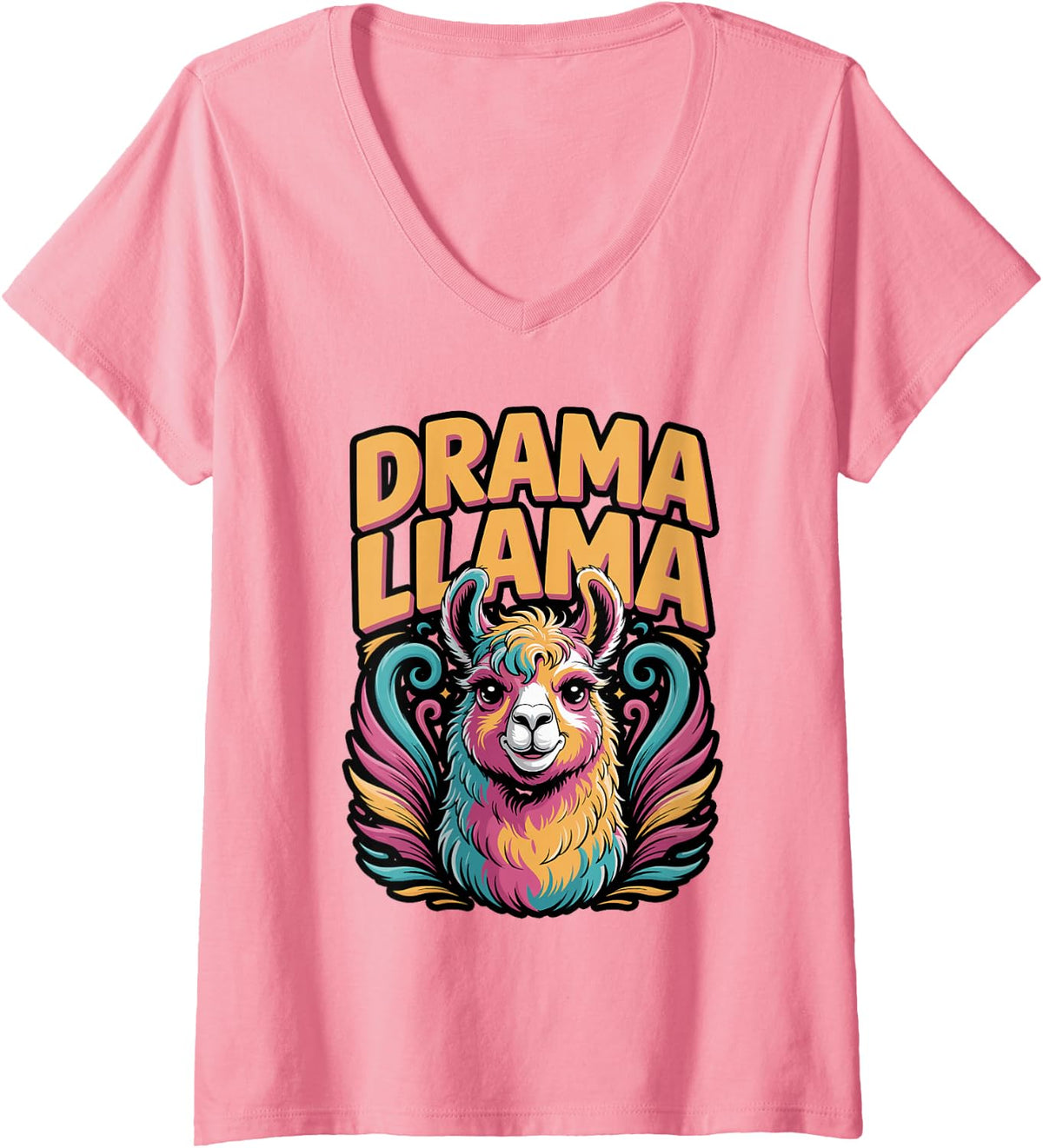 Women's Drama Llama Cute Pastel Graphic V-Neck T-Shirt - Pink