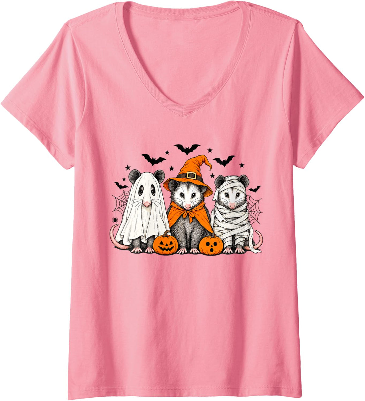 Women's Fun Possum Costume Kids Women Men Vintage Opossum Halloween V-Neck T-Shirt - Pink