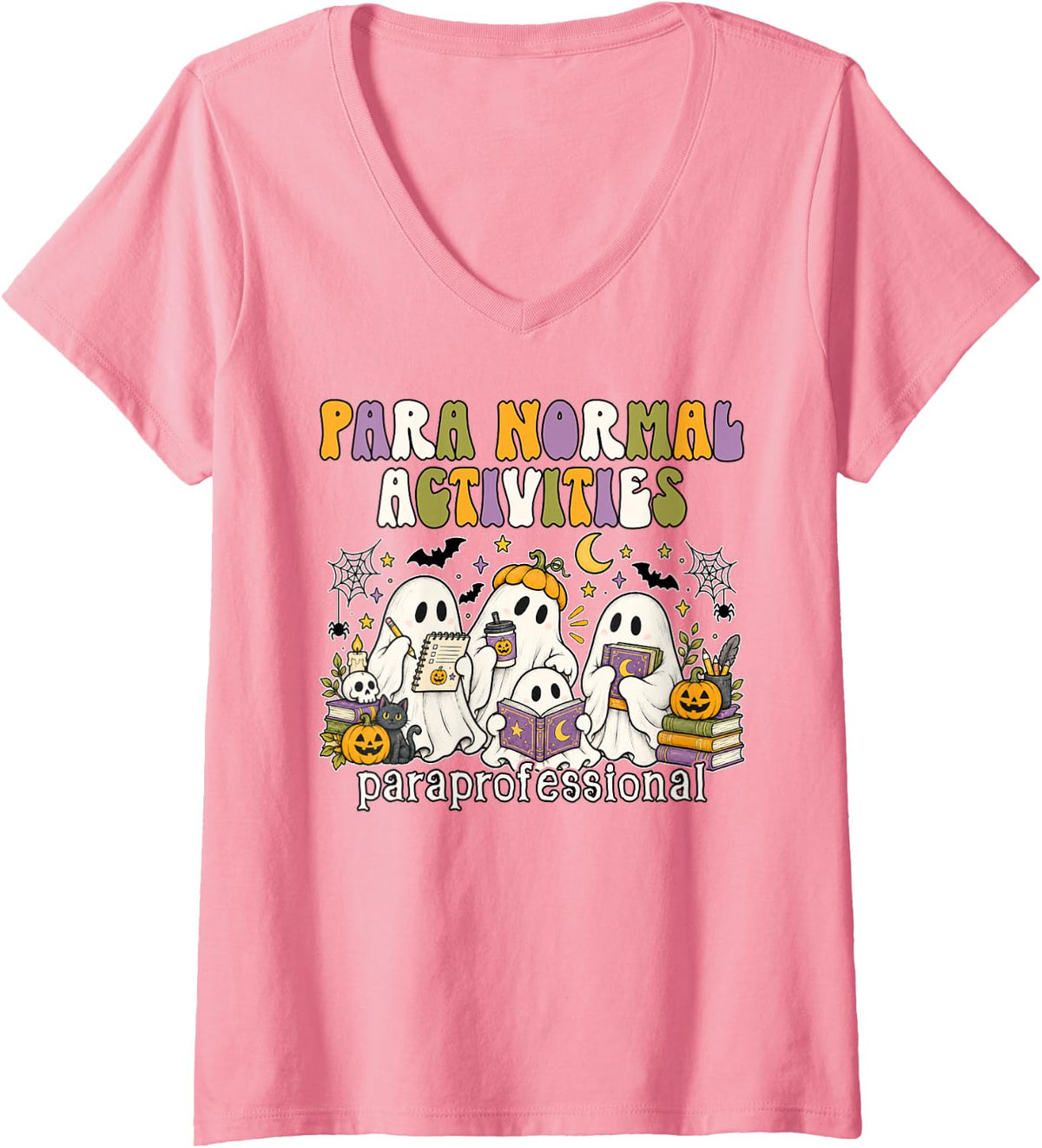 Women's para Normal Activities Paraprofessional Funny Halloween V-Neck T-Shirt - Pink