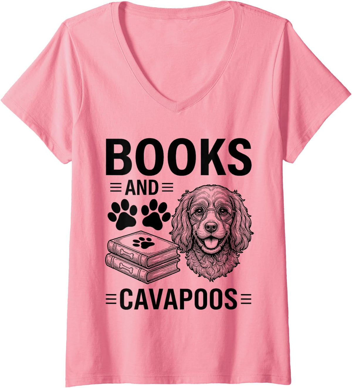 Women's Books and Cavapoos Funny Cavapoo V-Neck T-Shirt - Pink