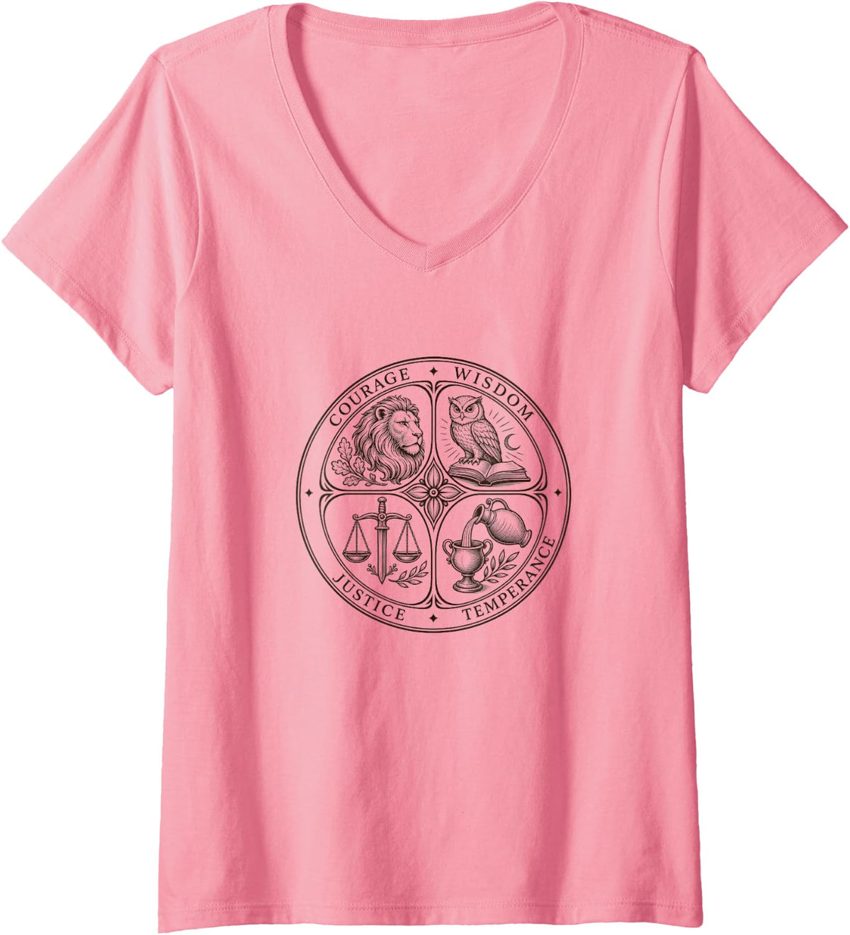Women's Stoic Philosophy Four Virtues Marcus Aurelius Stoicism V-Neck T-Shirt - Pink