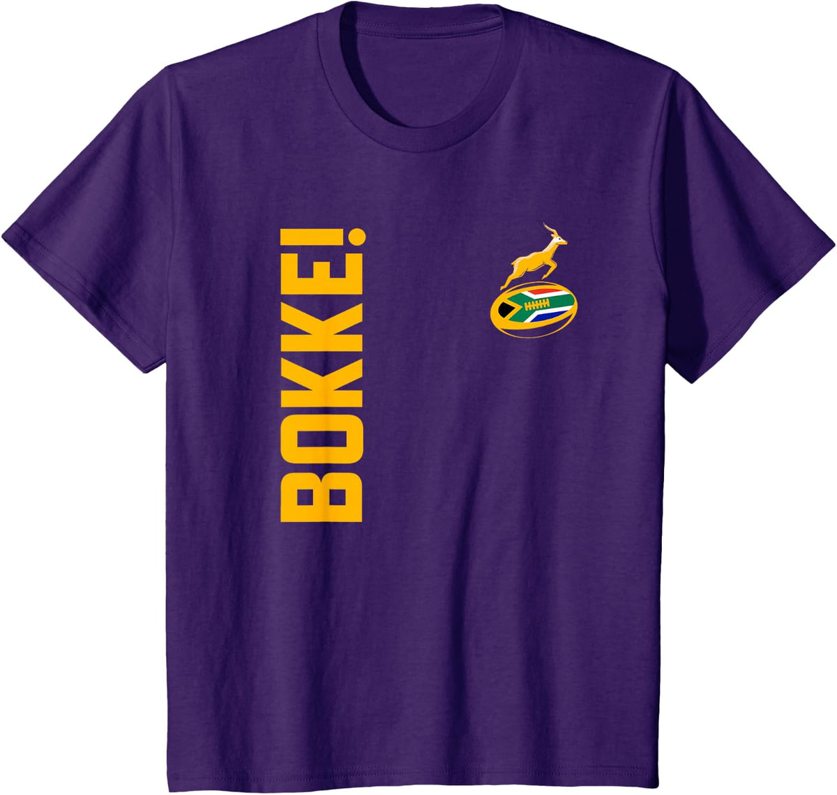 Springbok Rugby. Bokke, South African Flag. with Back Print T-Shirt - Purple