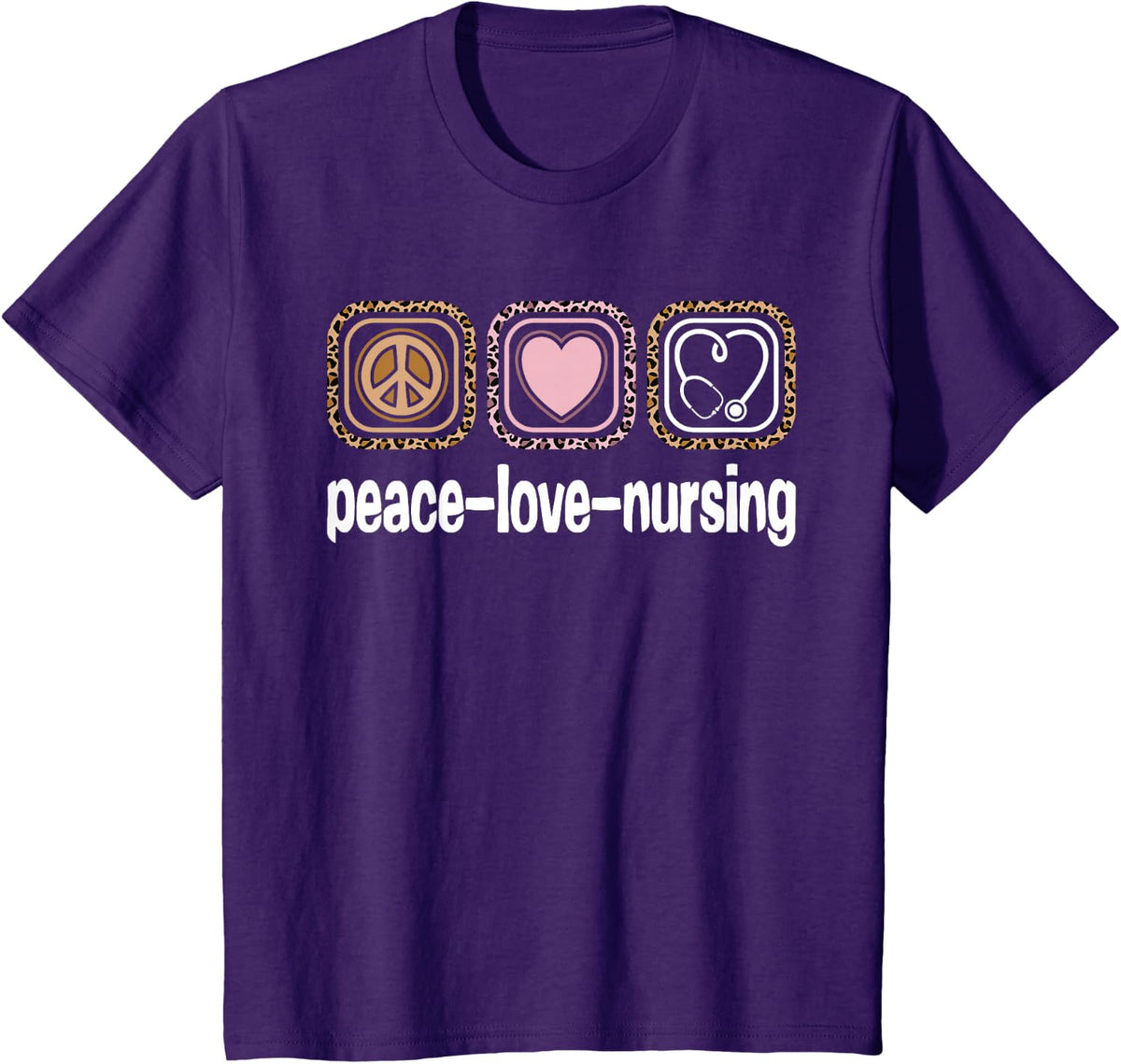 Peace Love Nursing Men Women Cute Nurse T-Shirt - Purple