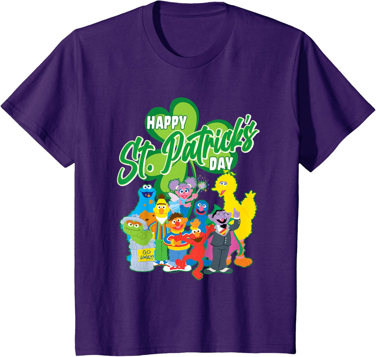 Sesame Street St. Patrick's Day Big Bird Elmo Cookie Monster T-Shirt - Purple