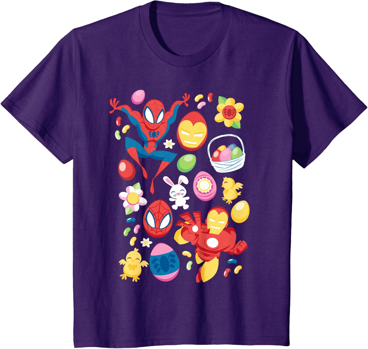 Marvel Easter Spider-Man & Iron Man Easter Baskets T-Shirt Small - Purple