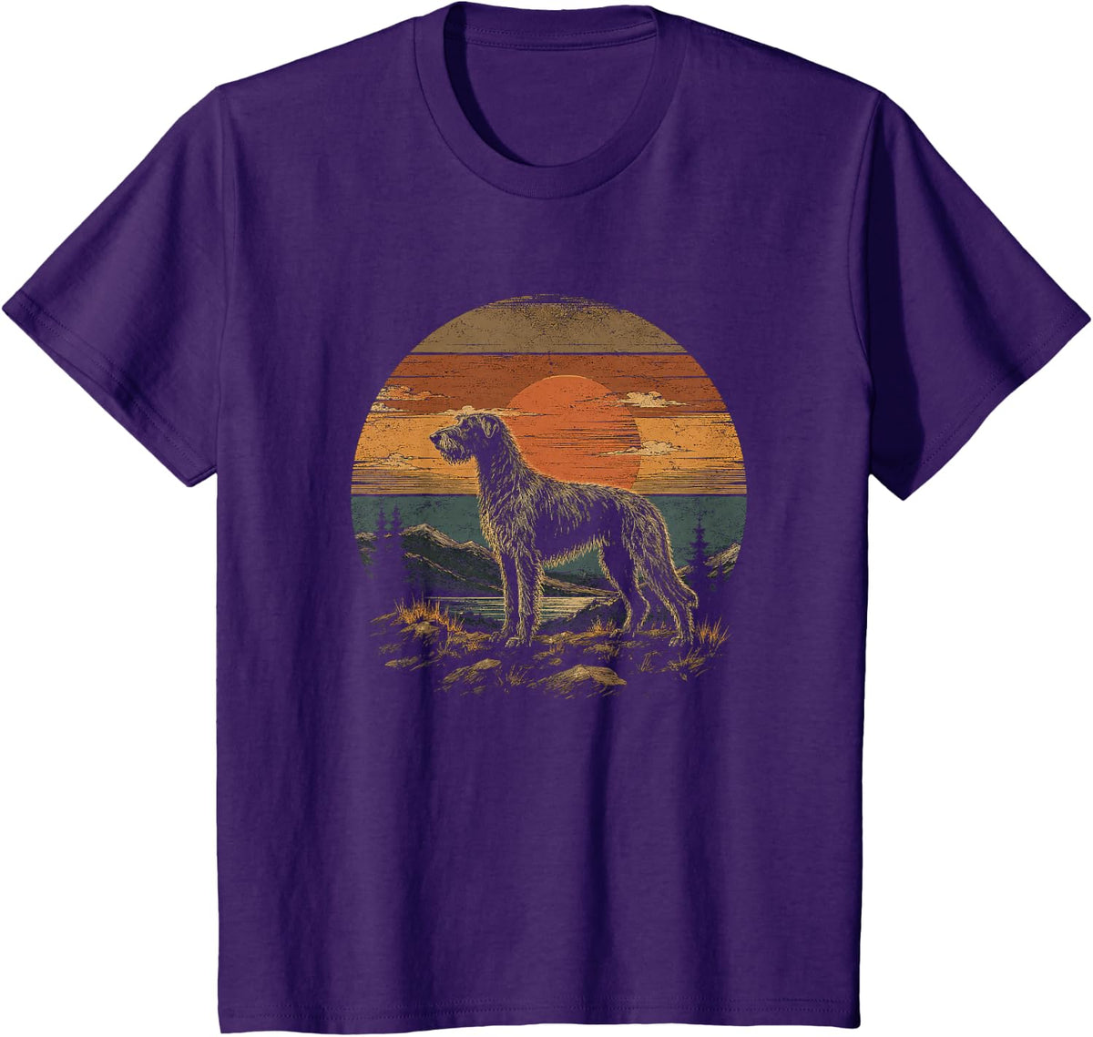 Retro Irish Wolfhound Artwork Graphic T-Shirt - Purple