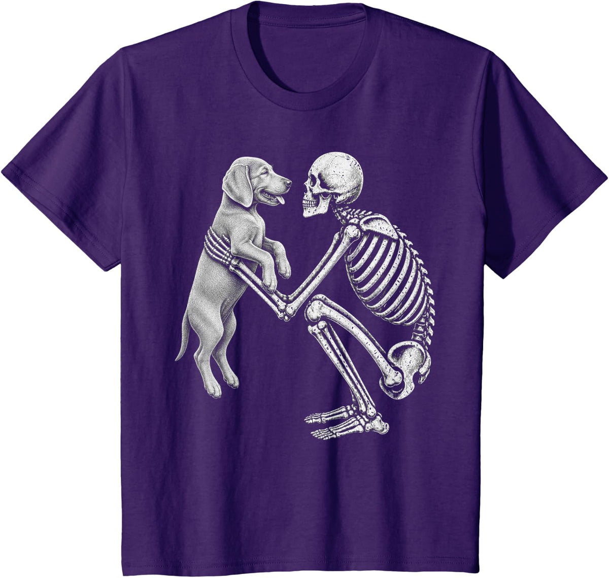 Skeleton Holding Weimaraner Retro Halloween Dog T-Shirt - Purple