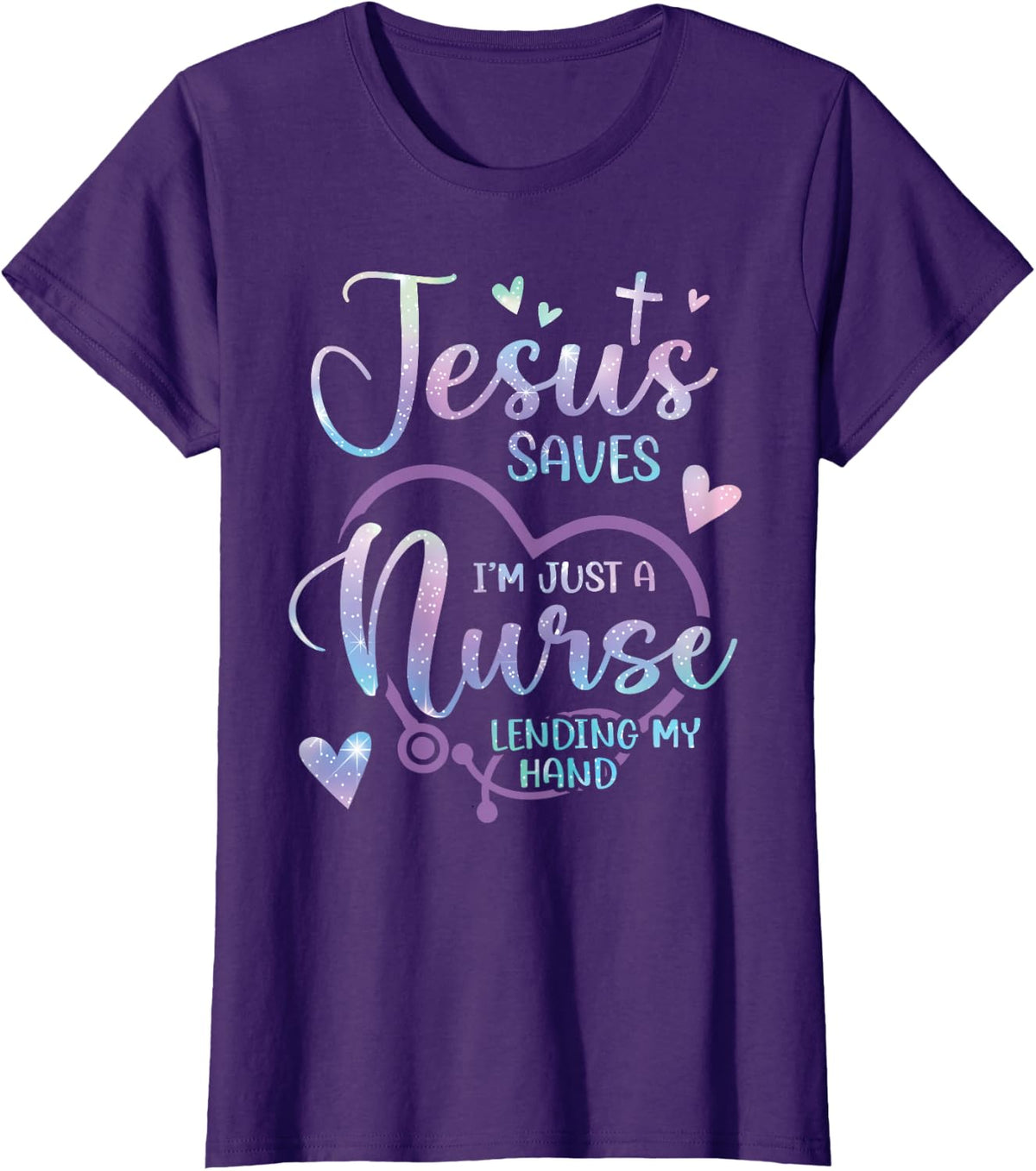 Christian Nurse Jesus T-Shirt Tee for Nurses Who Believe Christ Saves - Purple