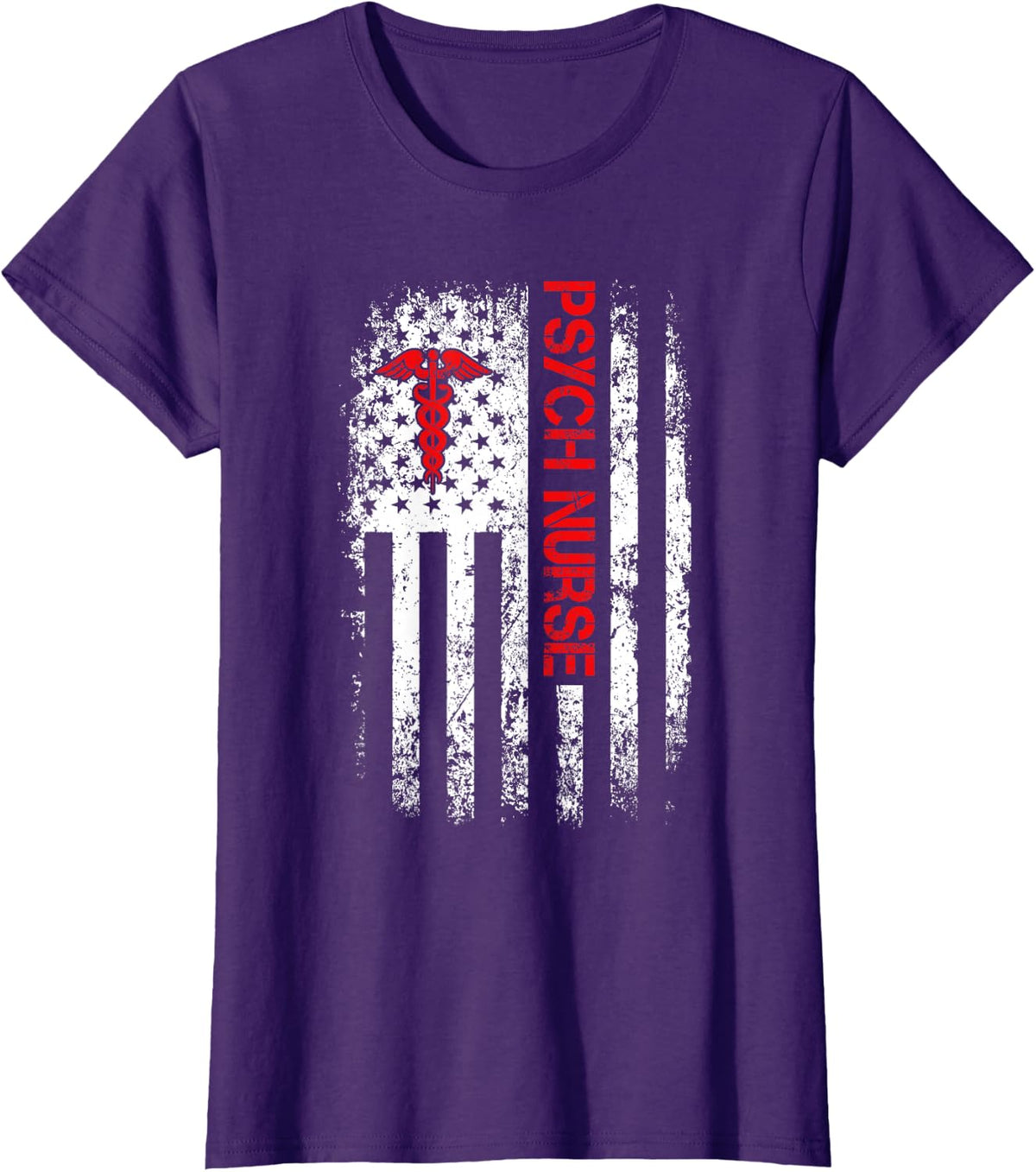 American Flag Psychiatric Nurse RN Mental Health Psych Nurse T-Shirt - Purple