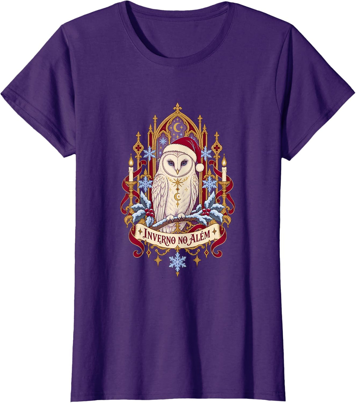 Portuguese Saying Gothic Owl Christmas Design T-Shirt - Purple