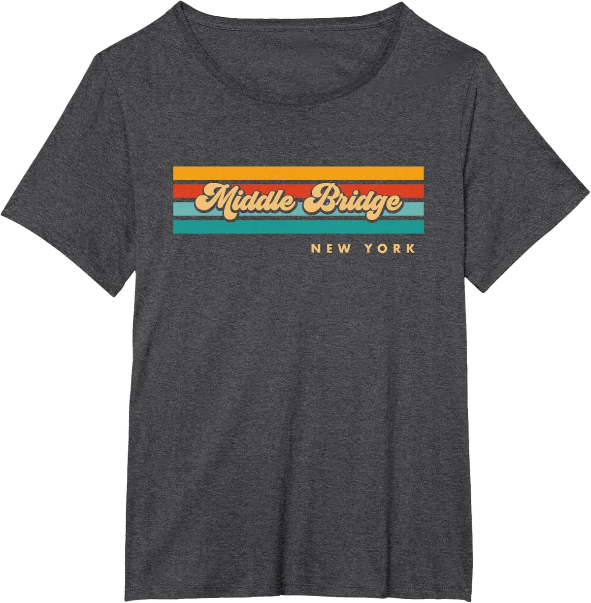 Vintage Sunset Stripes Middle Bridge, New York T-Shirt - Dark Heather Grey