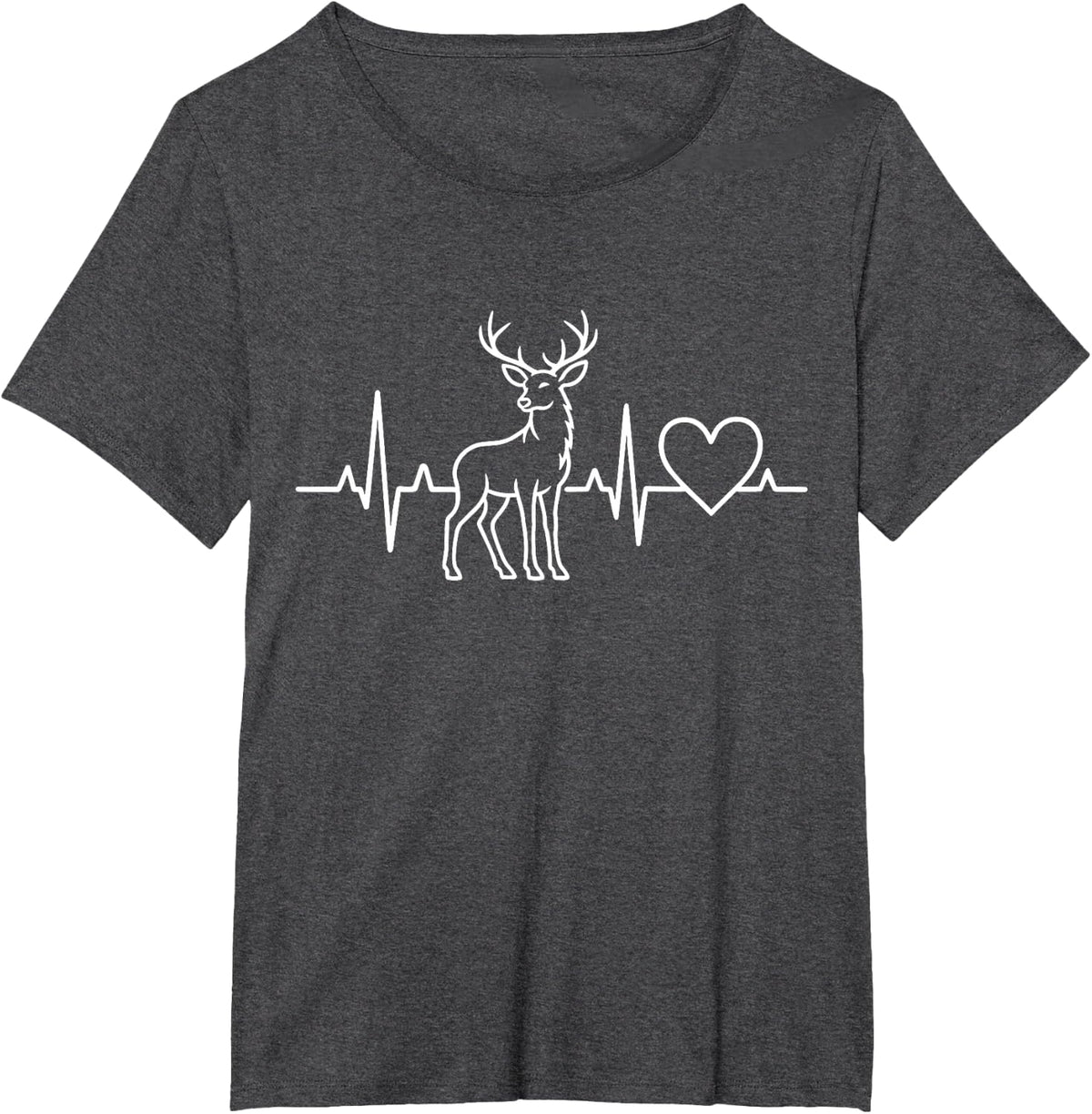 Deer Heartbeat Stag Antler Buck Wildlife Pulse T-Shirt - Dark Heather Grey