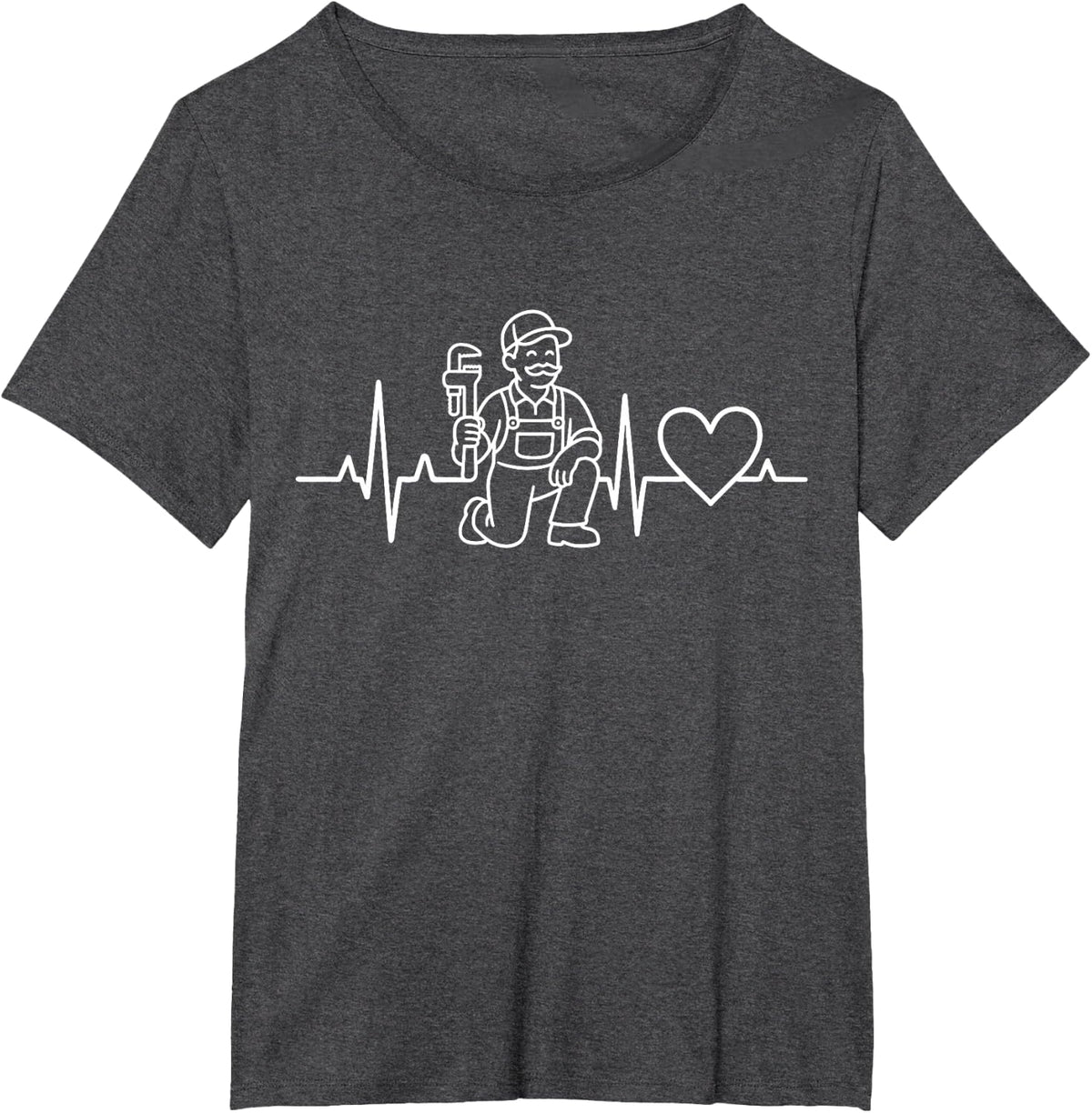 Plumber Heartbeat Line Art Tradesman Pipefitter T-Shirt - Dark Heather Grey