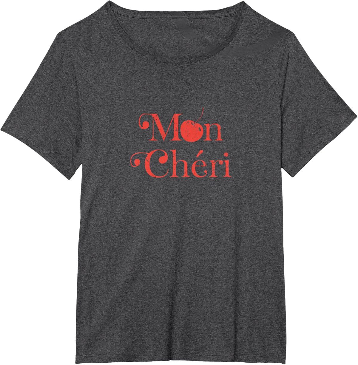Cute Cherry Mon Cheri France Language Saying Travel T-Shirt - Dark Heather Grey
