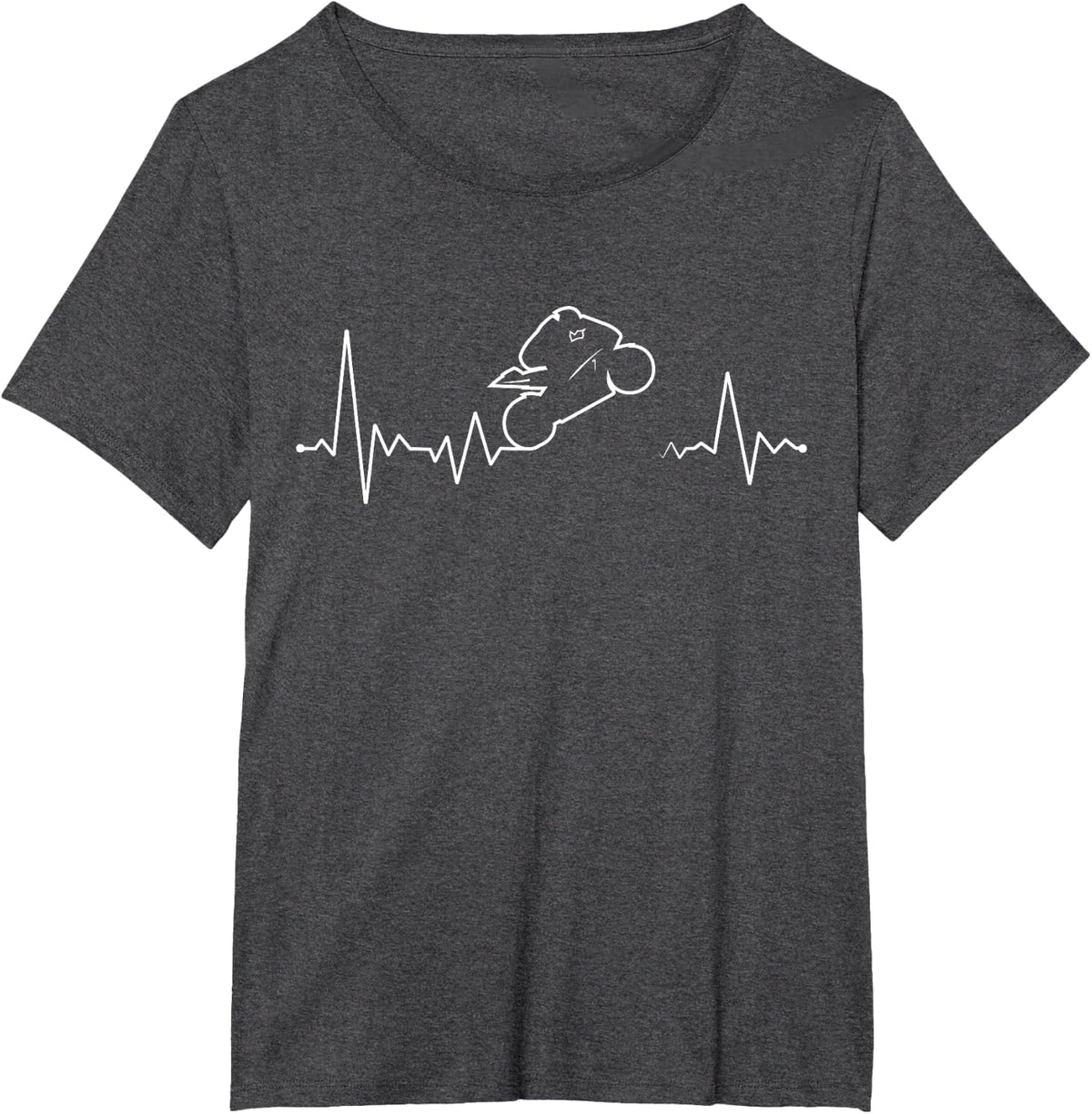 Motorbike Heartbeat T-Shirt Superbike Heart Line Wheelie T-Shirt - Dark Heather Grey
