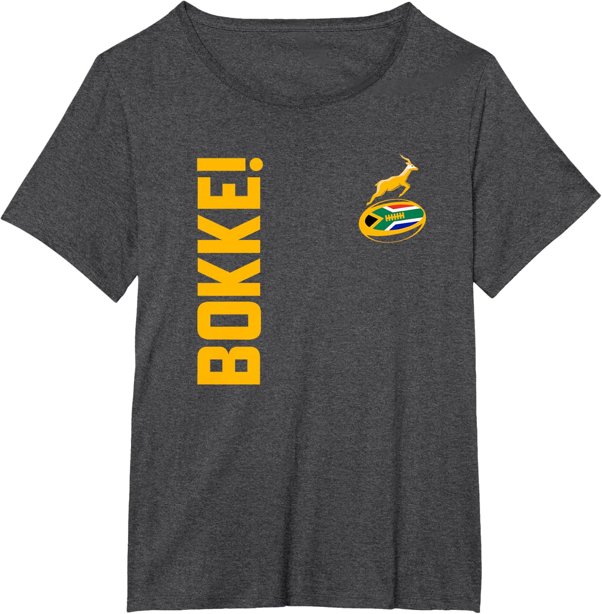 Springbok Rugby. Bokke, South African Flag. with Back Print T-Shirt - Dark Heather Grey