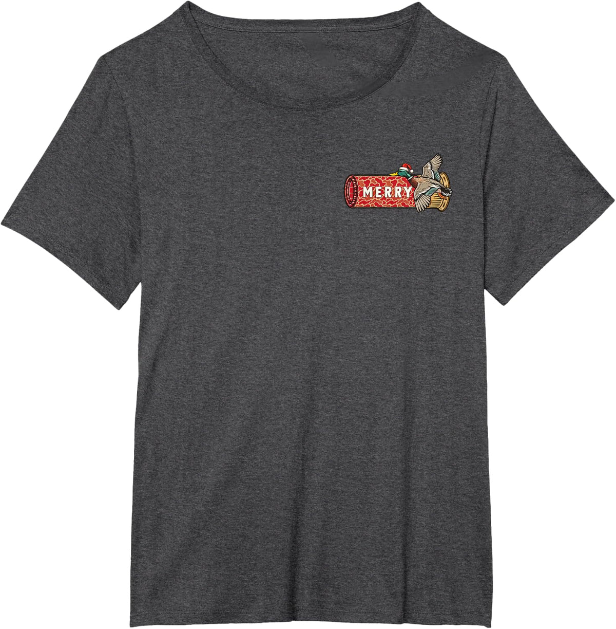 Merry Duck Hunting Christmas Mallard Holiday Humor 2 Side T-Shirt - Dark Heather Grey