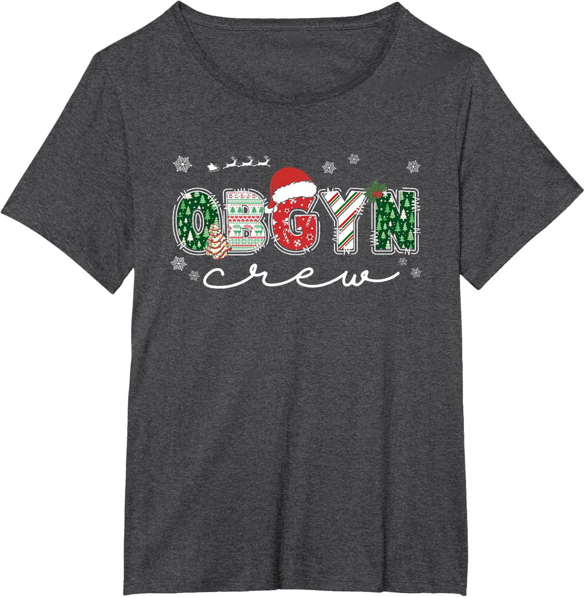 OBGYN Crew Christmas OB Nurse Santa Hat Holiday Pajama T-Shirt - Dark Heather Grey