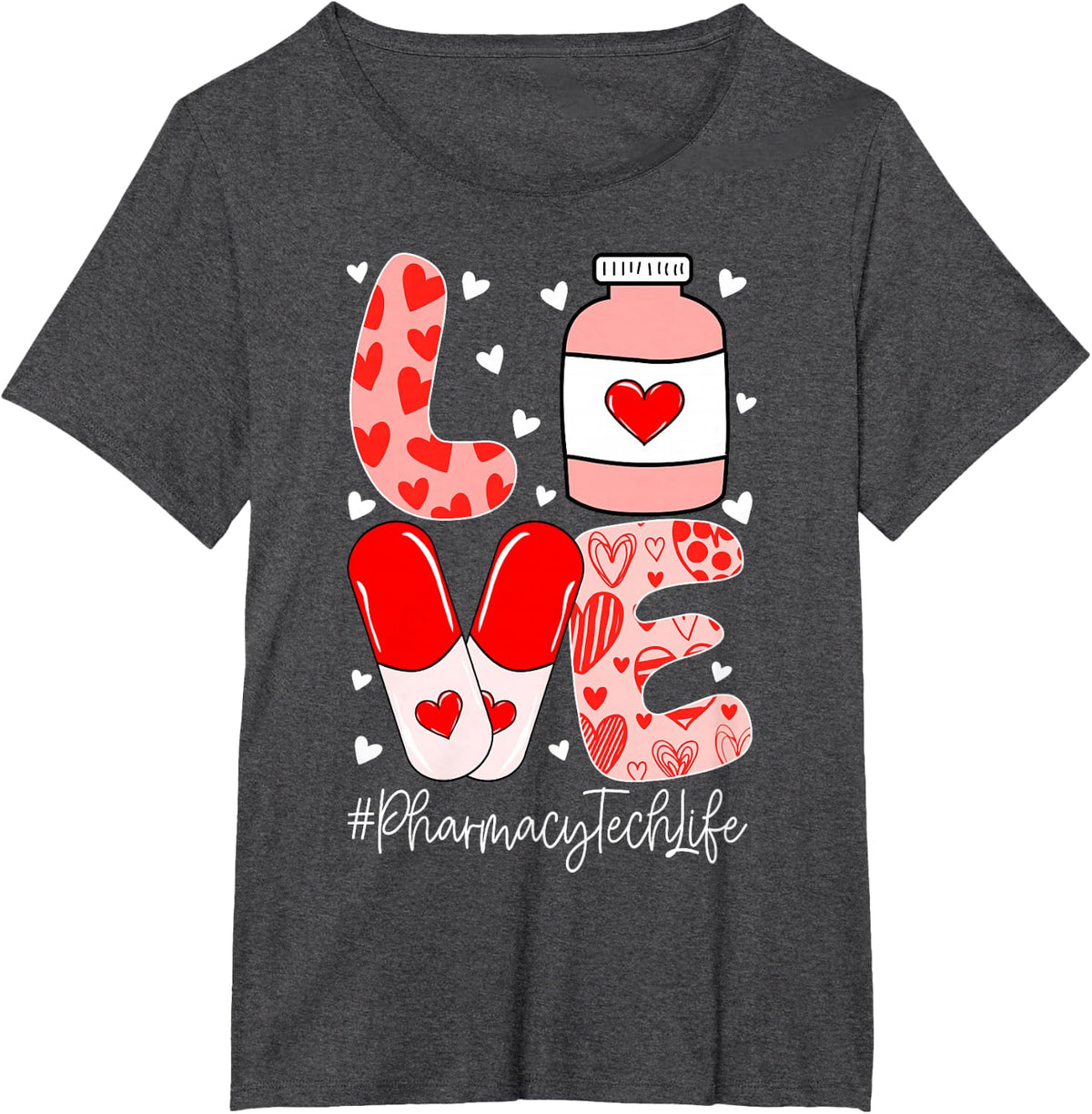 Love Pharmacy Tech Life Pharmacy Technician Valentine’s Day T-Shirt - Dark Heather Grey