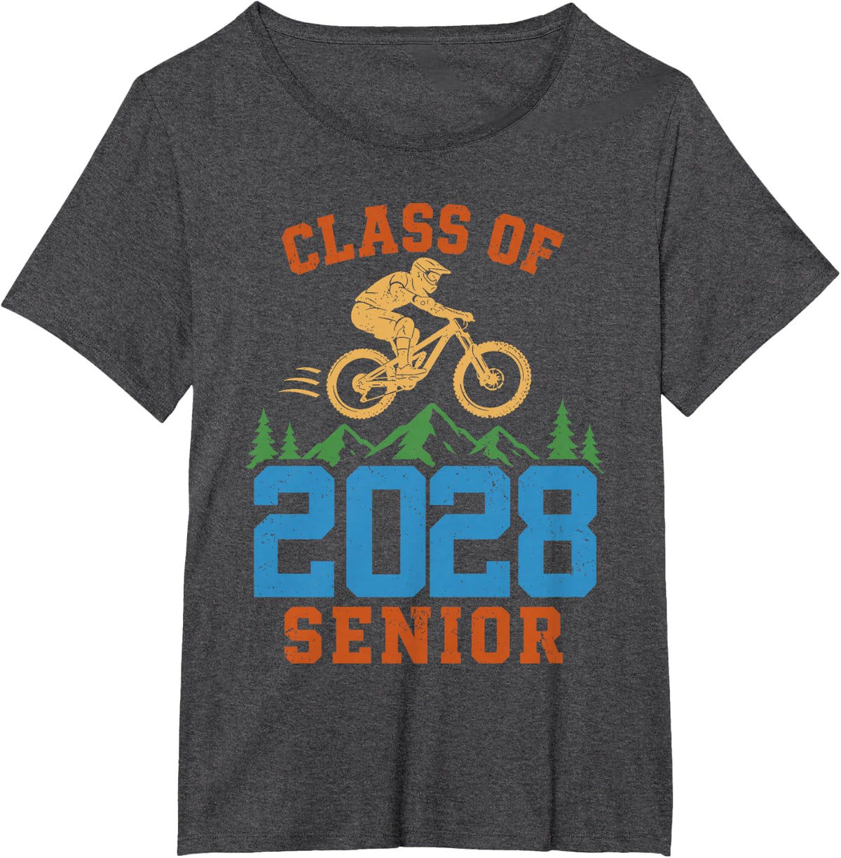 Class of 2028 Senior Mountain Biking Graduation MTB Cyclist T-Shirt - Dark Heather Grey