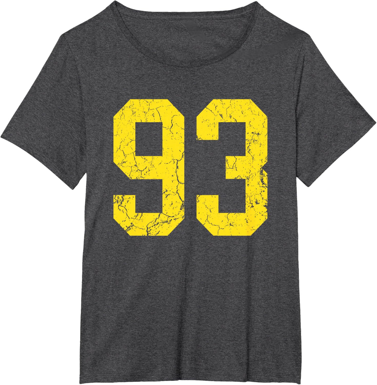 Distressed Bright Gold Number 93 Jersey Player Uniform #93 T-Shirt - Dark Heather Grey
