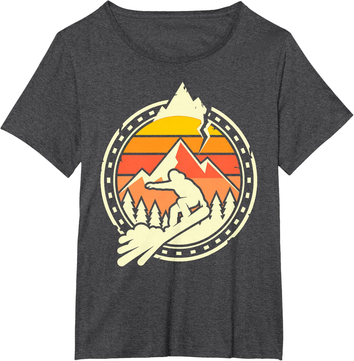 Snowboarder Retro Mountain Sunset Funny Snowboarding Fan T-Shirt - Dark Heather Grey