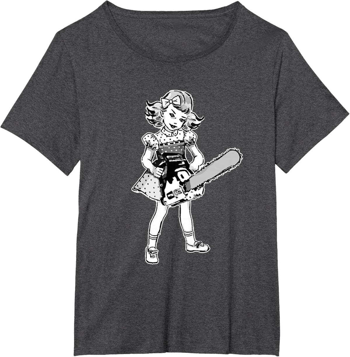 Chainsaw Girl Punk Goth Horror Fan T-Shirt Small - Dark Heather Grey