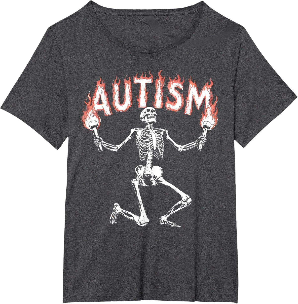 Autism Skeleton Meme Funny Fire Skeleton T-Shirt - Dark Heather Grey