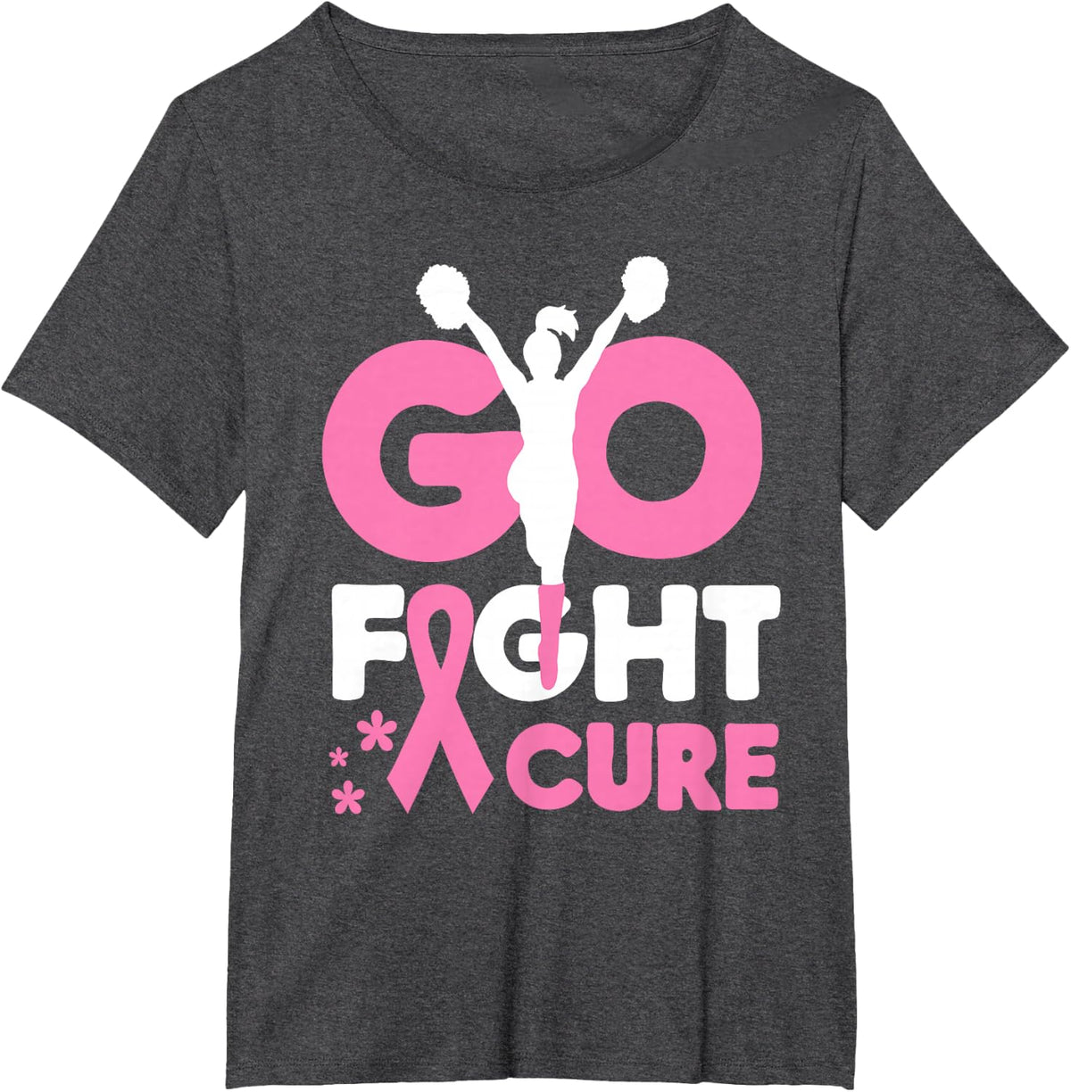 Go Fight Cure Breast Cancer Cheerleaders Pink Ribbon T-Shirt - Dark Heather Grey