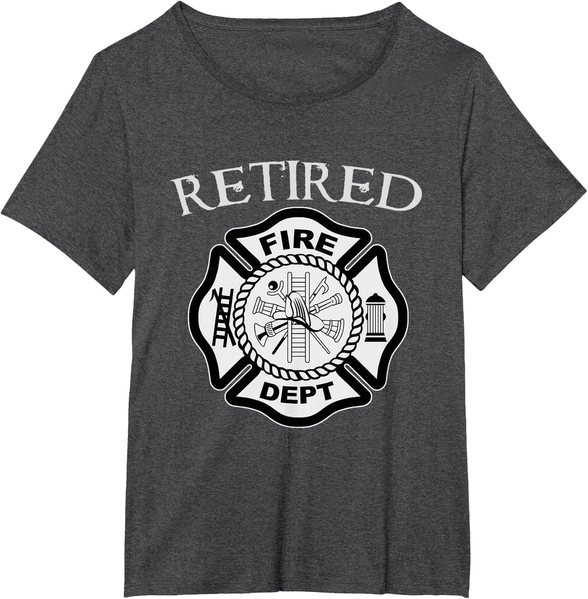 RETIRED FIRE DEPT T-SHIRT Firefighter Ladder Engine T-Shirt - Dark Heather Grey