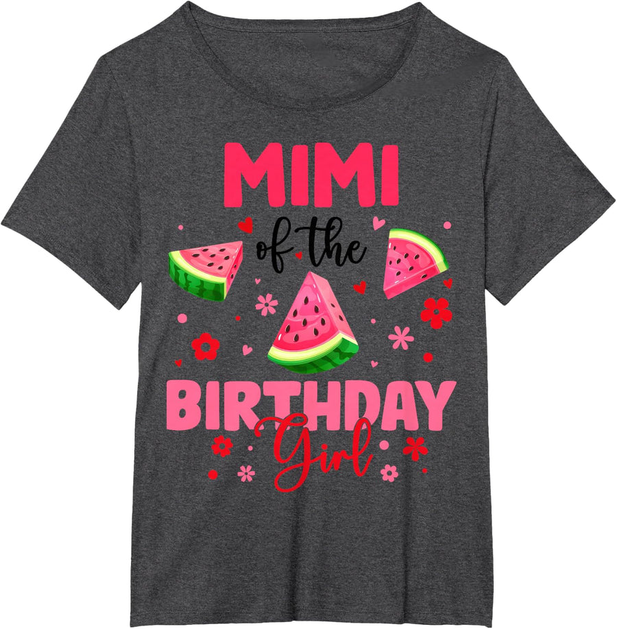 Mimi Of The Birthday Girl Watermelon Birthday Family Party T-Shirt - Dark Heather Grey