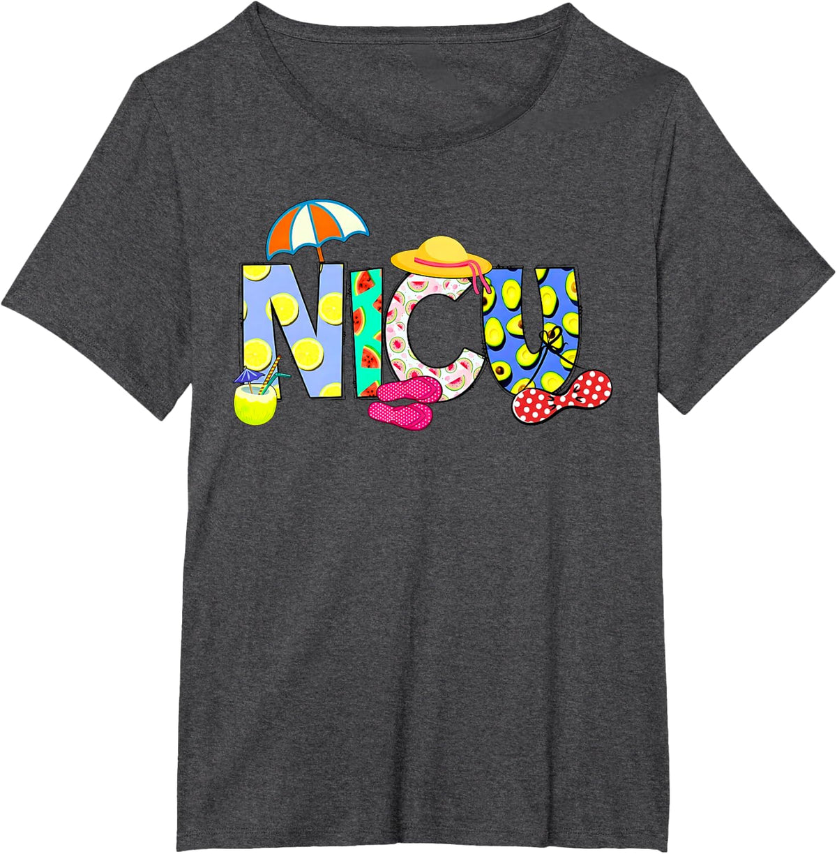 NICU Nurse Summer Beach Neonatal Intensive Care Unit RN T-Shirt - Dark Heather Grey
