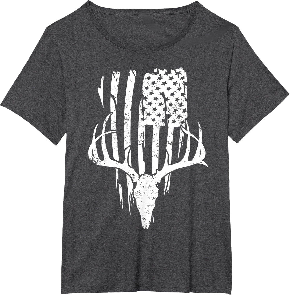 Deer Hunting American Flag T-Shirt Patriotic Hunter Gift T-Shirt - Dark Heather Grey