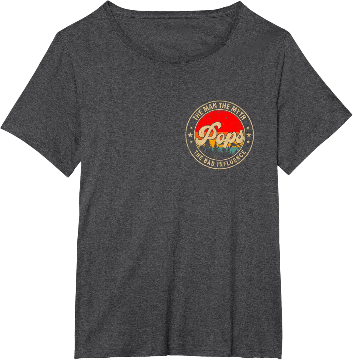 Pops the Man the Myth the Bad Influence Vintage Retro T-Shirt - Dark Heather Grey