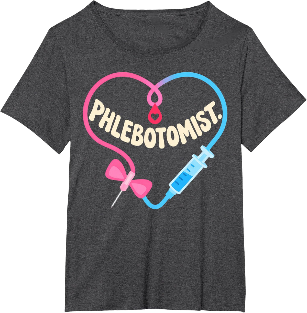 Phlebotomist Heart Stethoscope Syringe T-Shirt - Dark Heather Grey