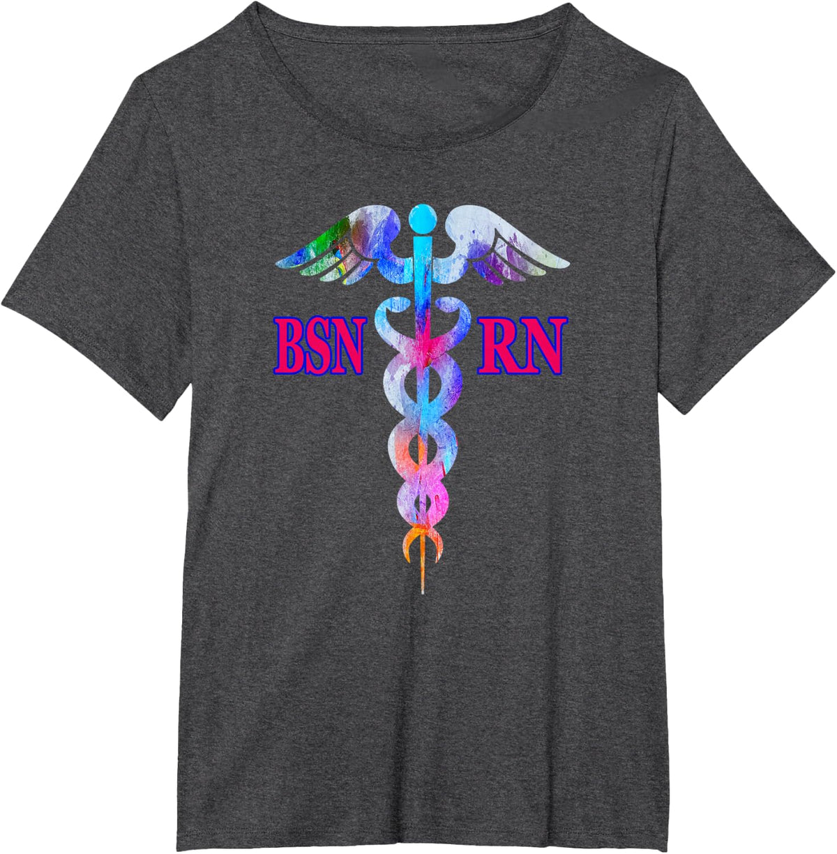 BSN Registered Nurse RN Caduceus Nursing Emblem Graphic Gift T-Shirt - Dark Heather Grey