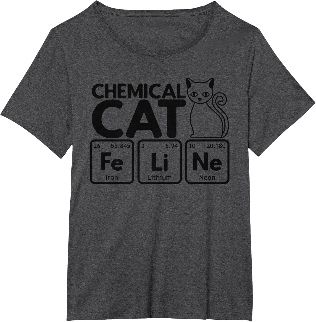 Chemical Cat Feline Chemistry Fun Periodic Table of Elements T-Shirt - Dark Heather Grey
