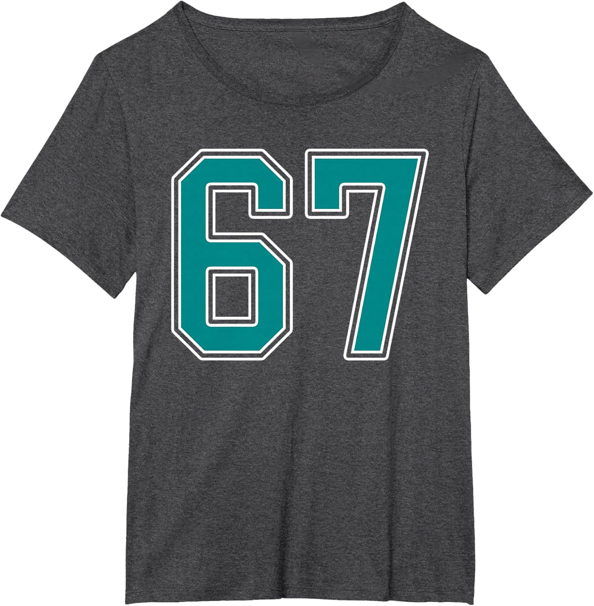 Teal and White Number 67 Jersey Player Uniform #67 Fan T-Shirt - Dark Heather Grey