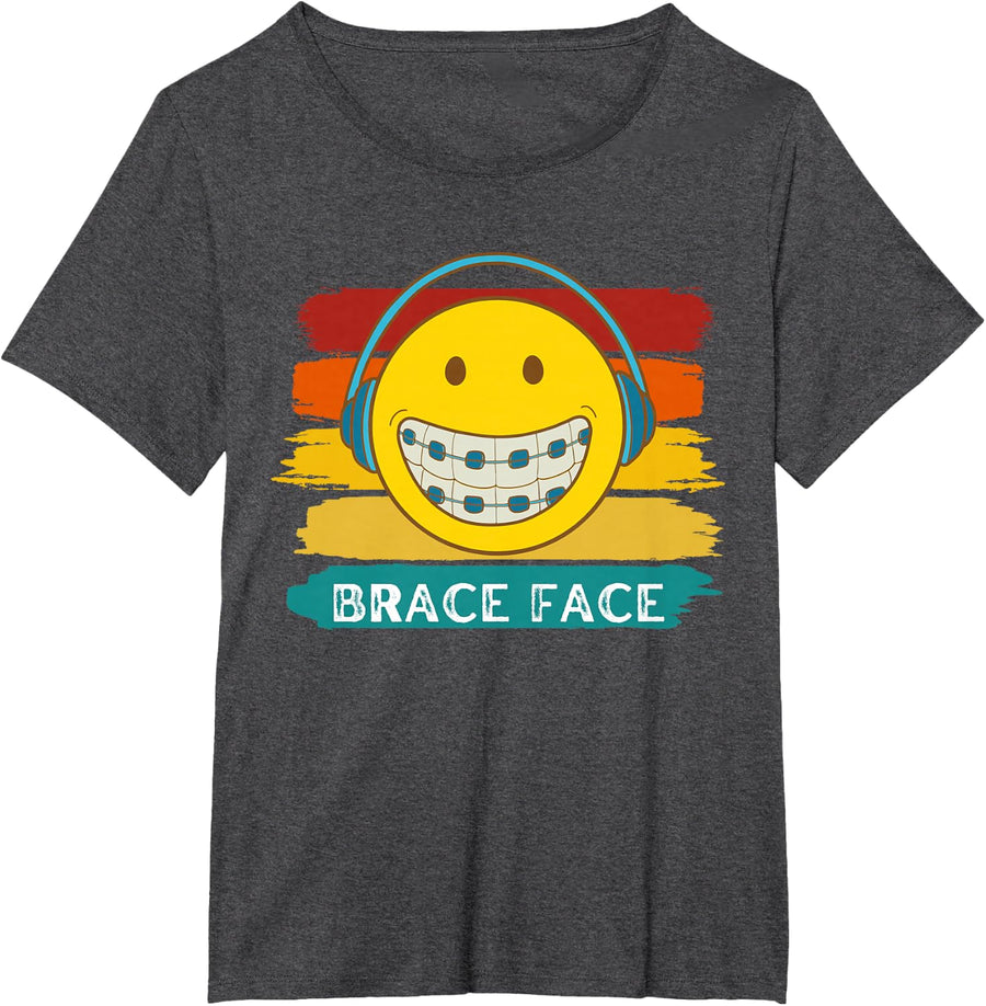 Retro Orthodontic Braces T-Shirt Tee for Orthodontists Dental Hygienists Men Women - Dark Heather Grey