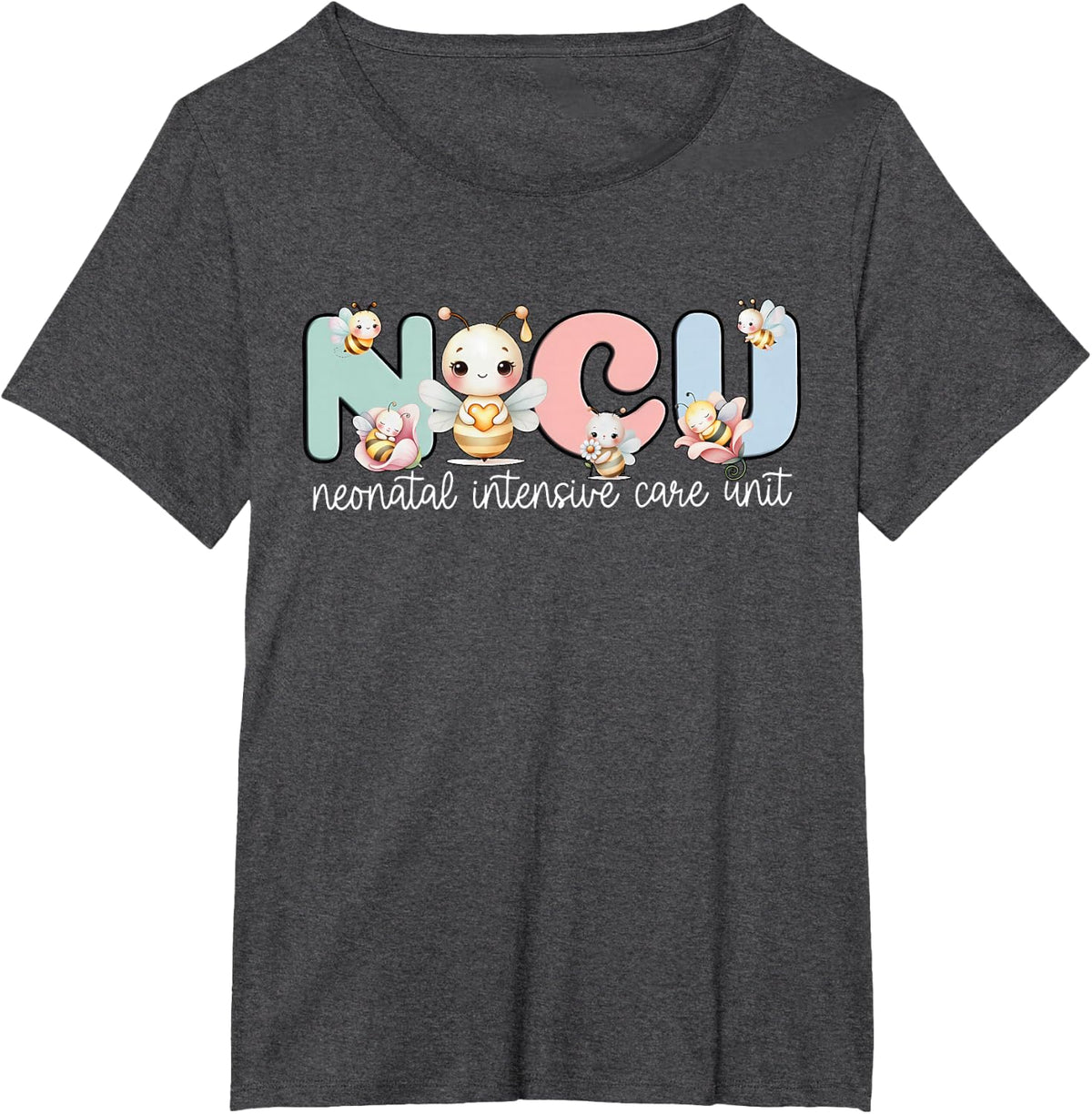 Cute Bee NICU Nurse Neonatal Intensive Care Unit RN Nursing T-Shirt - Dark Heather Grey