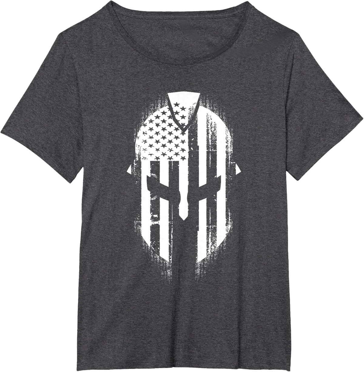 Patriotic Spartan Skull USA Flag American T-Shirt - Dark Heather Grey