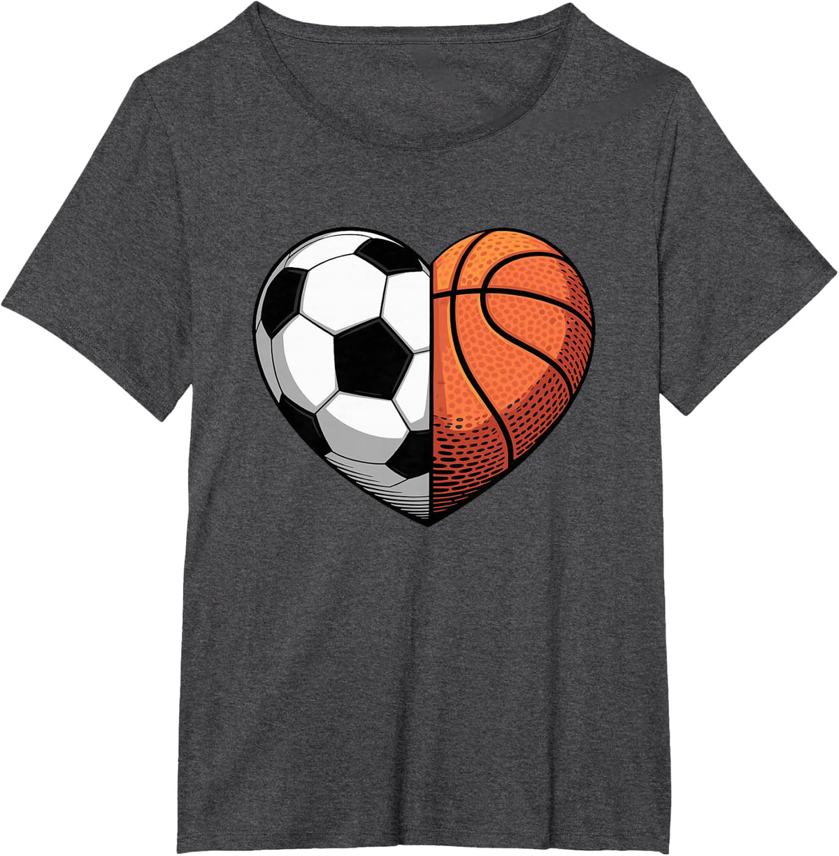 Soccer and Basketball Heart Sports T-Shirt - Dark Heather Grey