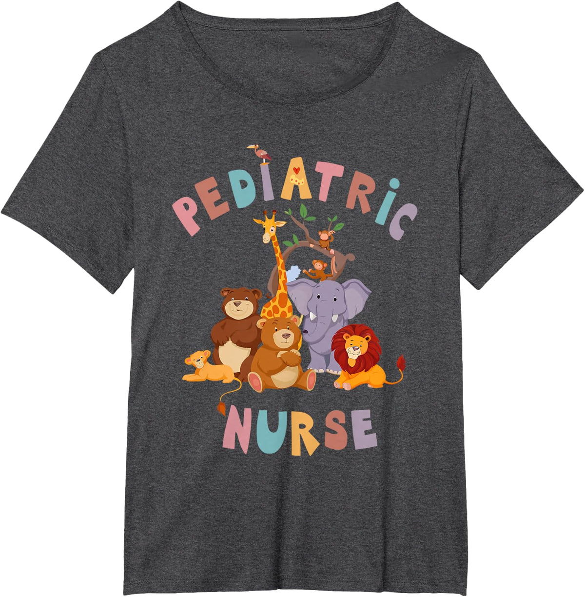 Pediatric Nurse PEDS Nursing Appreciation Pediatric Animal T-Shirt - Dark Heather Grey