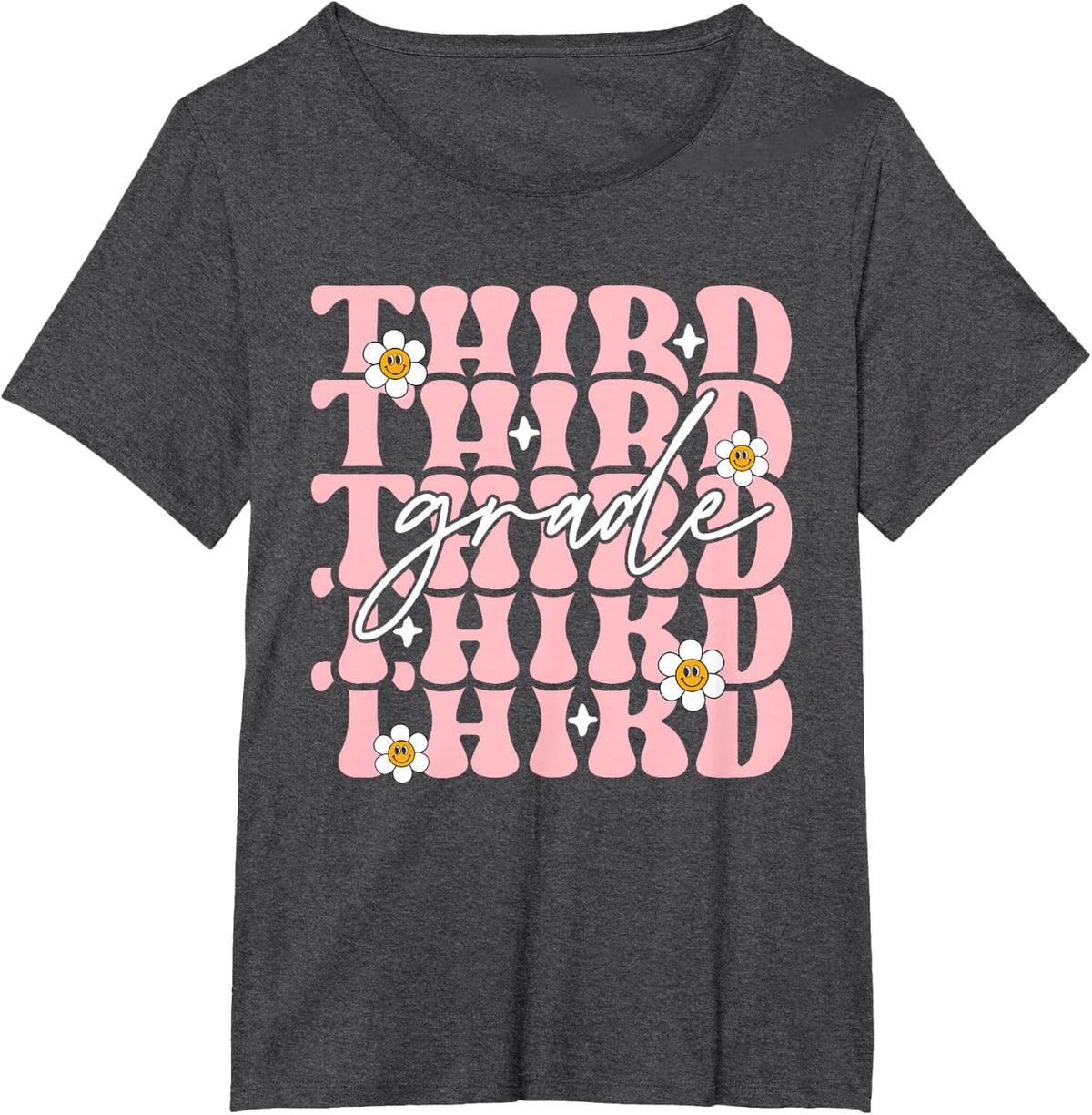 Third Grade Back to School Groovy Teacher Student Kids T-Shirt - Dark Heather Grey